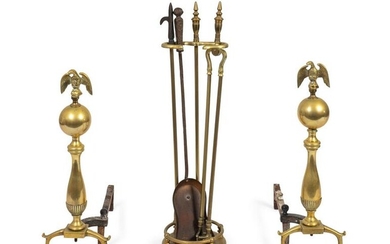 A Pair of American Brass Andirons Height of andirons 24