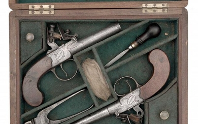 A Pair of Cased Flintlock Pocket Pistol by Ryan &