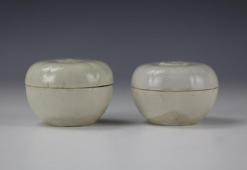 A Pair of Chinese White-Glazed Melon Shaped Porcelain