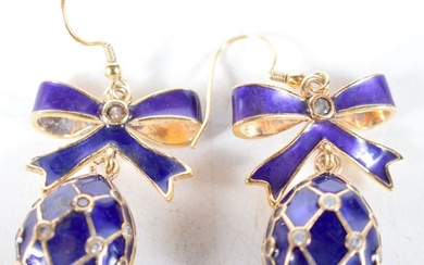 A Pair of Continental Silver Gilt and Enamel Earrings. 4.8 cm x 2.3 cm x 1.2 cm, weight 18.2g