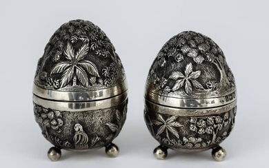 A Pair of Edward VII Silver Gilt Egg-Shaped Salt...