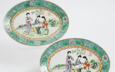 A Pair of Famille Rose 'Figural' Oval Platters, Mid