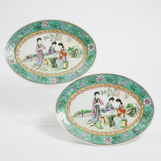 A Pair of Famille Rose 'Figural' Oval Platters, Mid