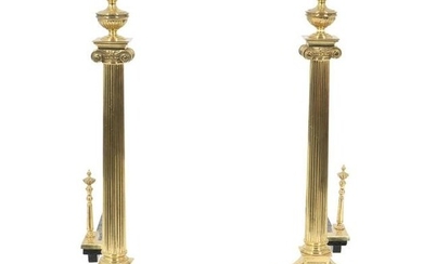 A Pair of Neoclassical Style Brass Andirons