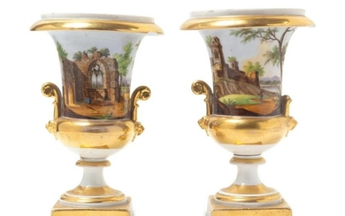 A Pair of Paris Porcelain Topographical Urns