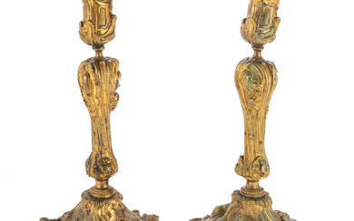 A Pair of Rococo Style Gilt Bronze Candlesticks