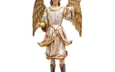 A Polychromed Carved Wood Archangel Figure