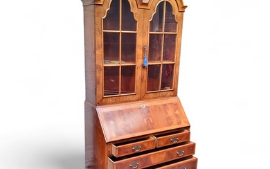 A Queen Anne style double domed walnut bureau display cabine...