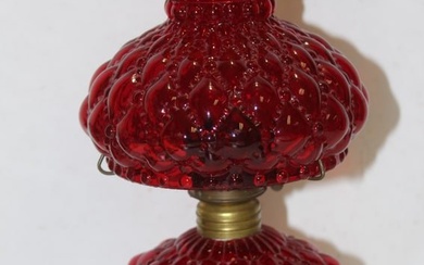 A Rare Victorian Ribbed Glass Oil Lamp