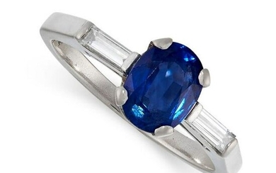 A SAPPHIRE AND DIAMOND RING Oval sapphire