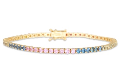 A SAPPHIRE LINE BRACELET, with multicoloured sapphires, in 1...