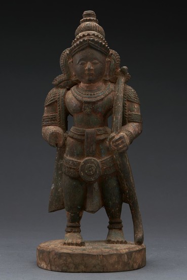 A SOUTH INDIAN CARVED WOODEN FIGURE OF RAMA PROBABLY KERALA, 19TH CENTURY