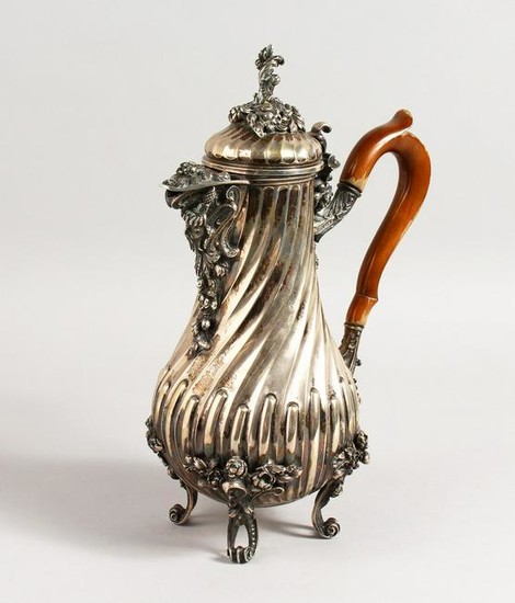 A SUPERB 19TH CENTURY FRENCH .800 SILVER COFFEE POT
