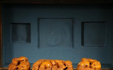 A Set of Chinese Lion Carved Tianhuang Stone Seal, 3pcs
