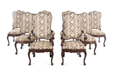 A Set of Eight Italian Baroque Style Fruitwood Dining Chairs