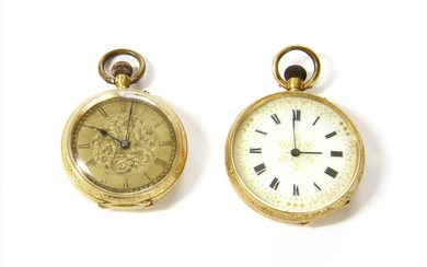 A Swiss gold pin set open-faced fob watch