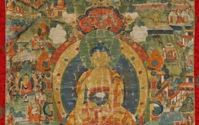 A THANGKA OF BUDDHA SHAKYAMUNI.