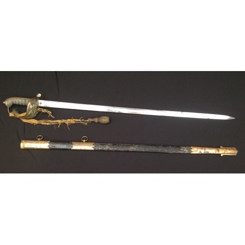 A Victorian Royal Navy officers sword, the 80cm single edged...