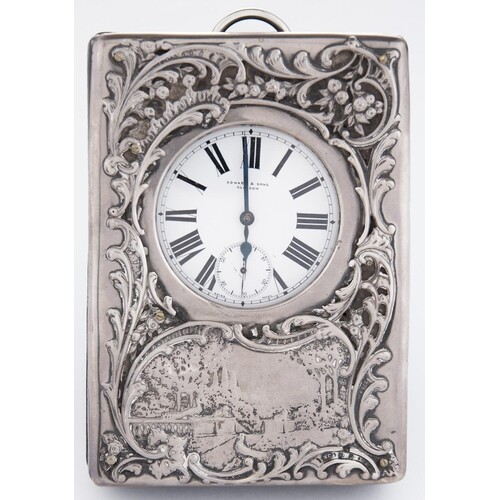A Victorian silver mounted leather folding timepiece, the di...