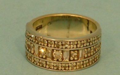 A Wide Band 9ct Gold Ladies Cluster Ring set...