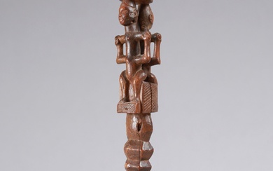 A Woyo Rattle/Dance Staff with two Figures, "ntafu maluangu"