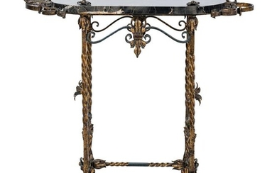 A Wrought Iron and Marble-Top Table