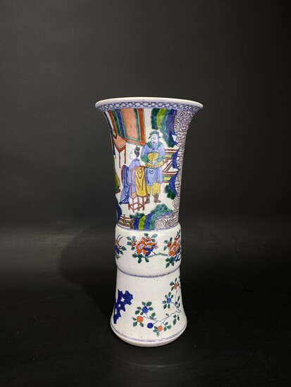 A “WuCai” 五彩 Chinese porcelain vase handpainted with Chinese scholars and flowers