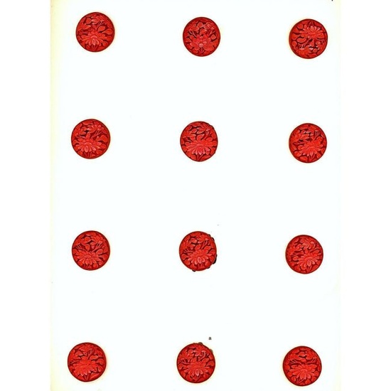A card of division one red Cinnabar buttons