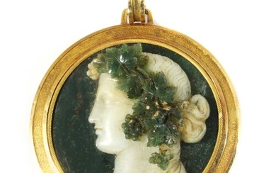 A cased early 19th century Italian, circular hardstone cameo pendant