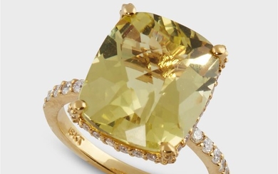 A citrine, diamond, and eighteen karat gold ring centering...