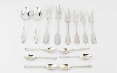 A collection of silver flatware, comprising a set of six...