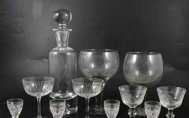 A collection of table glass, four boxes including a set of six large goblets