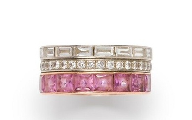 A diamond and pink sapphire ring