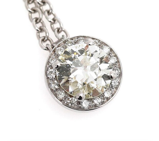 NOT SOLD. A diamond necklace with a pendant set with a diamond weighing app. 1.15 ct. encircled by numerous diamonds, mounted in 18k white gold. L. app. 42.5 cm. – Bruun Rasmussen Auctioneers of Fine Art