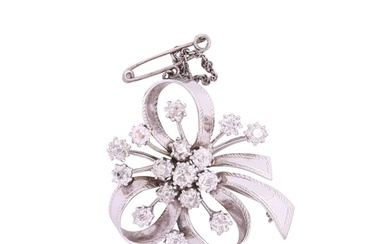 A diamond-set spray brooch, of floral and ribbon design, set...