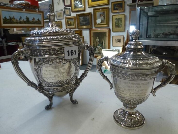 A fine Irish silver racing trophy cup with cover,...