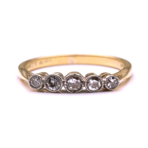A five-stone diamond half hoop ring, comprises five graduate...