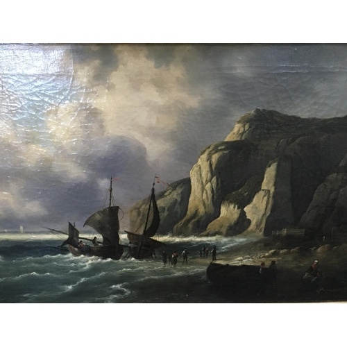 A gilt framed oil painting on canvas Marine oil painting wit...