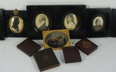 A group of eleven assorted miniatures and early framed photographs, including a portrait