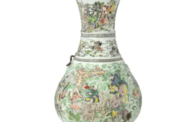 A large Chinese famille verte vase 19th century The bulbous pear-shaped body...