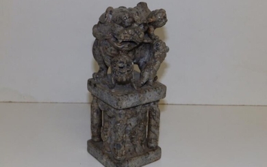 A large Chinese grey soapstone desk seal, the square...