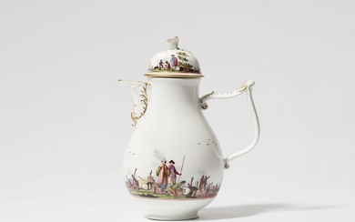 A large Meissen porcelain coffee pot with merchant navy scenes