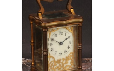 A late 19th century French lacquered brass carriage timepiec...