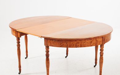 A late 19th century dining table, birch cardigans.