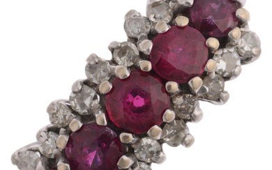 A late 20th century 18ct white gold ruby and diamond half ho...