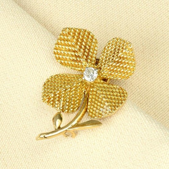 A mid 20th century 18ct gold diamond floral brooch, by