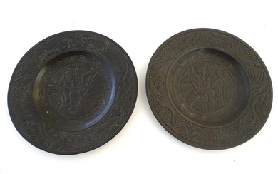 A pair of Chinese bronze plates / chargers with