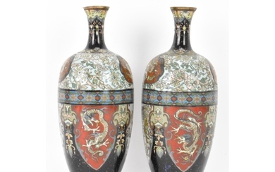 A pair of Japanese Meiji period cloisonne enamel vases, of o...