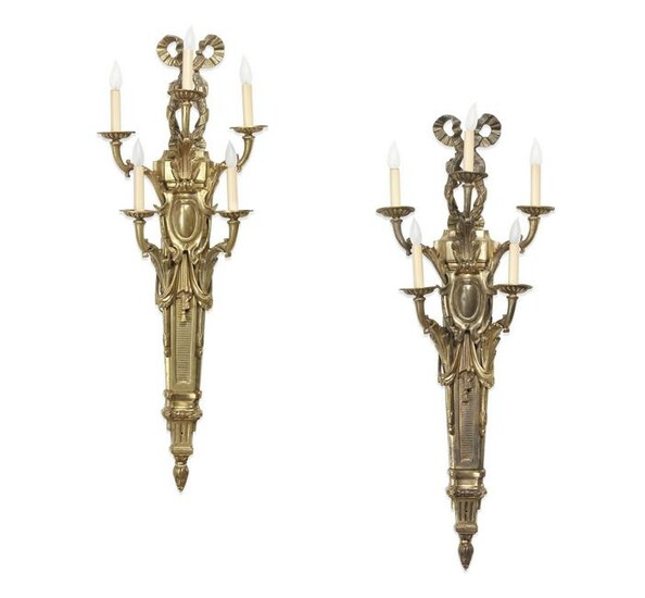 A pair of Louis XVI style bronze wall lights