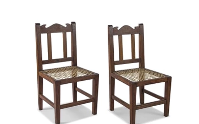 A pair of West Coast teak and fruitwood side chairs, 19th century
